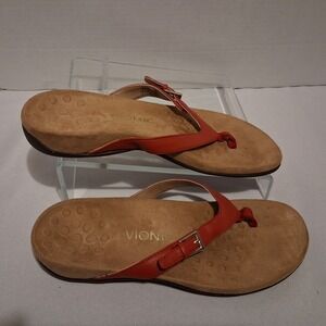 Vionic Kelby Red Leather Orthotic Thong Sandals Women's 8 Vacay Summer Beach